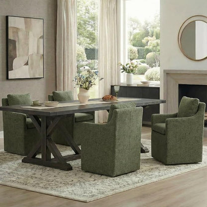 KISLOT Upholstered Dining Chairs with Casters, No Assembly Modern Accent Armchair with Rollers for Dining Room, Bedroom, Living Room, Reading Room, Already Assembled, Green, 1 Box