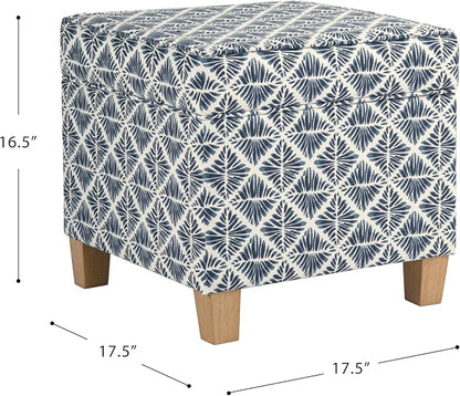 HomePop 18" Classic Square Storage Ottoman - Blue Geometric Pattern