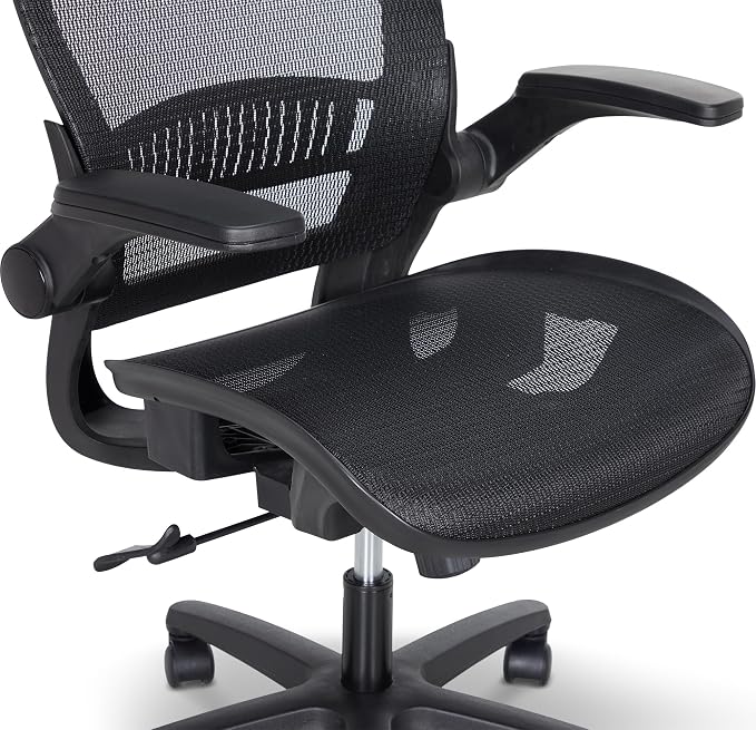 Amazon Basics Ergonomic High-Back Office Chair, Breathable Mesh, 360° Swivel, Easy to Assemble, Comfortable Flip-Up Armrests, 25.5"D x 26.25"W x 49.25"H, Black
