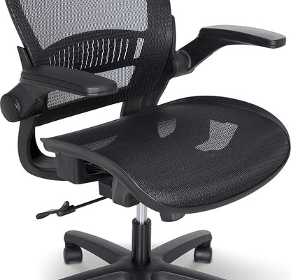 Amazon Basics Ergonomic High-Back Office Chair, Breathable Mesh, 360° Swivel, Easy to Assemble, Comfortable Flip-Up Armrests, 25.5"D x 26.25"W x 49.25"H, Black