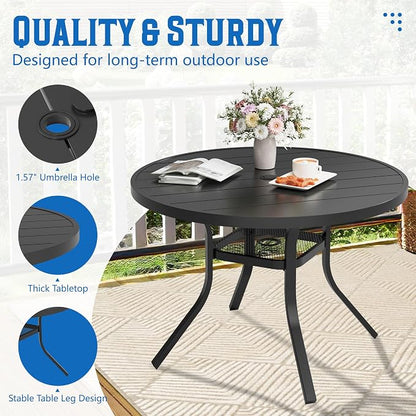 SUNCROWN 5-Piece Outdoor Dining Set, Patio Furniture Set with 4 x Textilene Dinning Chairs and 41" Metal Round Table with Umbrella Hole for Lawn Garden Backyard Deck, Blue