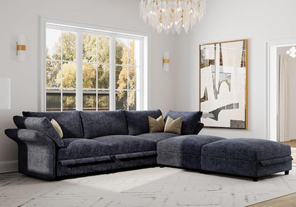 DreamDashio 126" U Shaped Sectional Sofa with Storage Seat, Adjustable Arms & High Back, Oversized Modular Sectional Cloud Couches for Living Room, 5 Seater, Dark Grey Chenille