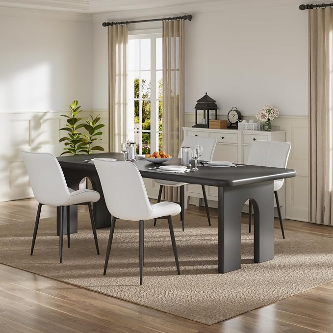 VECELO Dining Chairs Set of 4, Modern Upholstered Faux Leather Cushion Seat and Metal Legs for Kitchen, Living Room, White