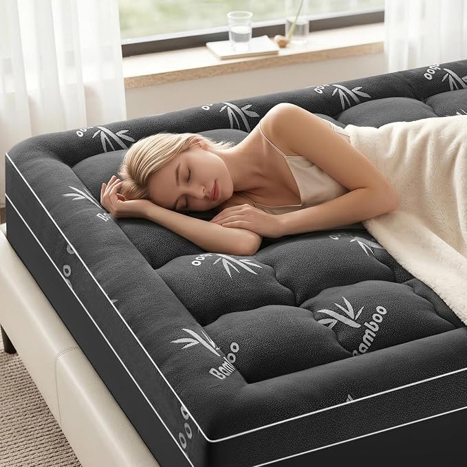 Mattress Topper King Size,Viscose Made from Bamboo Extra Thick Mattress Pad 8-21" Deep Pocket Soft Down Alternative Fill Mattress Protector Pillow Top Mattress Cover(78x80 Inches) Dark Gray