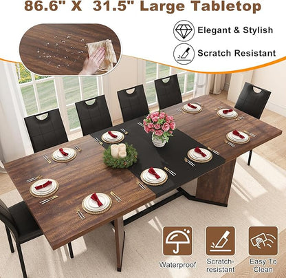86 in Extendable Dining Table for 6 8 10 People,59"-86" Farmhouse Rectangle Extending Dining Table w/Removable Leaves Space Saving,Wooden Adjustable Tables for Kitchen Office Living Room (Brown&Black)