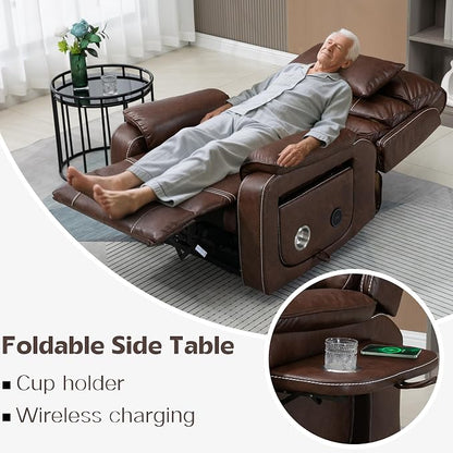 JIKFRIMA Power Lift Recliner Chair for Adults Elderly Senior | Lay flat Lift Recliner with Foldable Tray Table,Massage and Heating,Wireless Charging USB Ports,Faux Leather
