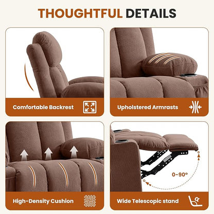 MAHOMICO Swivel Rocker Recliner Chair with Vibration Massage and Heat for Living Room,with Rocking Function and Side Pocket, USB Charge Port,2 Cup Holders