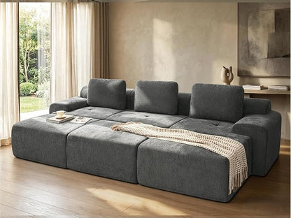 122" Oversized Boneless Couch, Comfort Cloud Sectional Couches for Living Room, Modular Sofa High Back & Extra Deep Seat, No Assembly, Soft Chenille Fabric (Dark Grey, 122 inch-（3+3）)