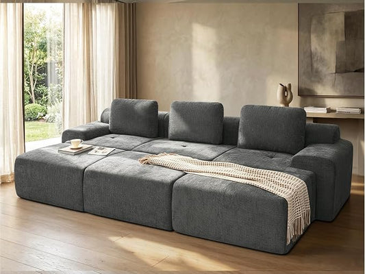 122" Oversized Boneless Couch, Comfort Cloud Sectional Couches for Living Room, Modular Sofa High Back & Extra Deep Seat, No Assembly, Soft Chenille Fabric (Dark Grey, 122 inch-（3+3）)