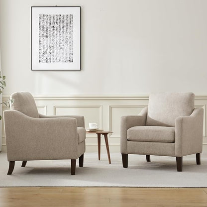 VKNOW Mid Century Modern Accent Chair, Upholstered Living Room Chairs Armchair for Bedroom, Comfy Reading Accent Chairs with Wood Legs for Living Room (2, Brown)