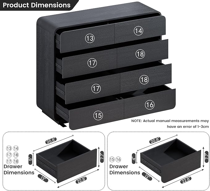 Standifurno Black Dresser with 8 Drawers, Modern Chest of Drawers with Deep Drawers, Big Storage Organizer for Bedroom, Living Room, Hallway, 47’’Wide
