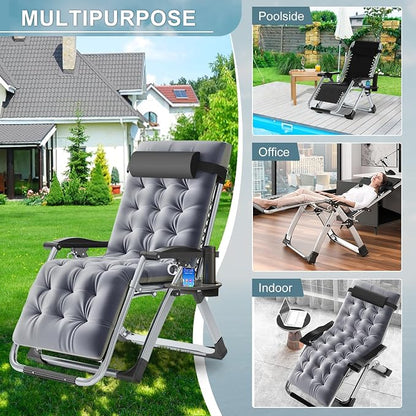 ABORON 2 Pack Zero Gravity Chair, Outdoor Lounge Chairs Sun Loungers with Removable Cushion,Headrest,Cup Holder,Reclining Patio Lounger Chair for Indoor and Outdoor