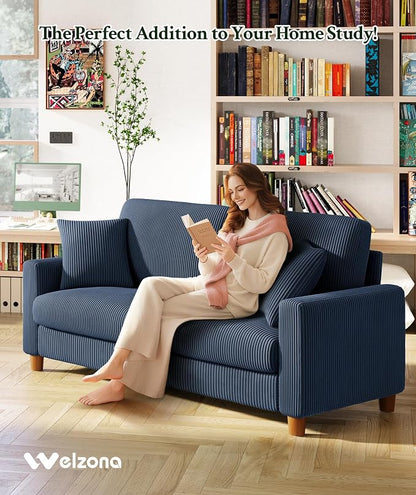 Welzona 70.2" Couches for Living Room, Comfy Blue Couch 7.1" Extra Thick Cushion, Sofas for Living Room Tool-Free Setup, Loveseat Sofa 705lbs Support, Corduroy Couch for Bedroom, Apartment, Office