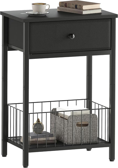 Small nightstand, Bed Side Tables Bedroom, Black Side Table, end Table with Drawer, one Drawer nightstand, Black end Table LNT0061BK