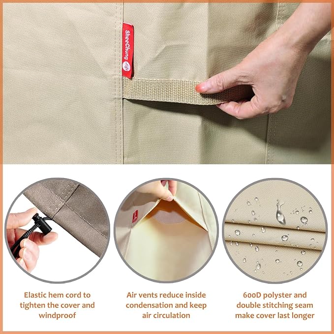 SheeChung Fire Pit Cover Round 28" D x 18" H,Waterproof 600D Material,Beige | Fits Solo Stove Yukon,PVC Inner Coating,Heavy Duty Outdoor Fire Pit Cover,Tear&Fade Resistant,Fits 24"-28" Smokeless Firepit