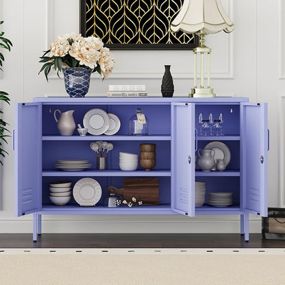 Purple Wide Metal Storage Cabinet, 32" H Heavy Duty Steel Locker with Lock, 2 Adjustable Shelves & Ventilated Doors for Home Office Kitchen Living Room
