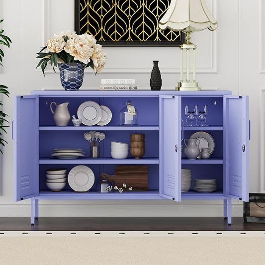 Purple Wide Metal Storage Cabinet, 32" H Heavy Duty Steel Locker with Lock, 2 Adjustable Shelves & Ventilated Doors for Home Office Kitchen Living Room