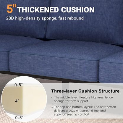 Outdoor Couch 3-Seat All-Weather Metal Outdoor Sofa, Oversized Patio Couch, Aluminum Patio Sofa with 5" Cushions (Black/Blue)