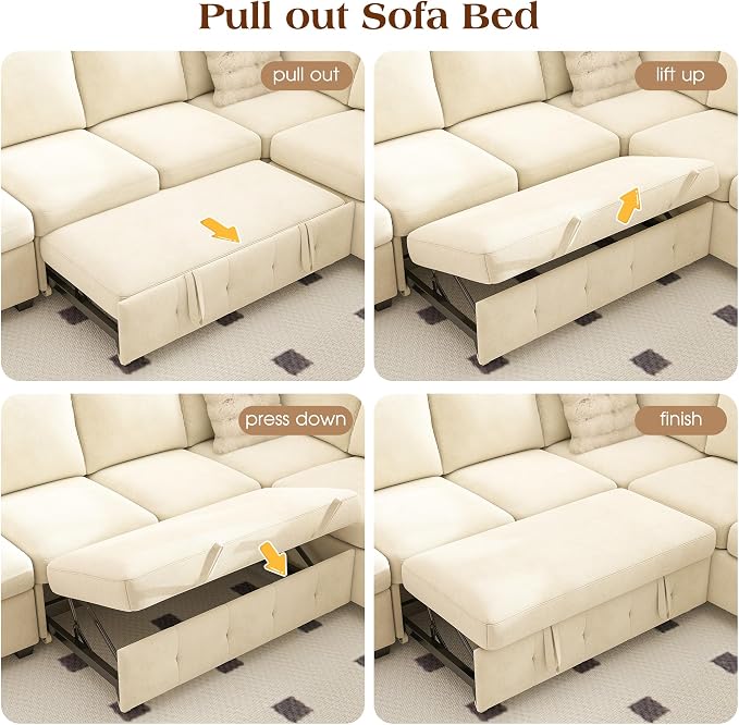 Ihanherry 59-inch Convertible Sofa Bed, Pull Out Sleeper with USB Port & Wide Armrests, 2-in-1 Chenille Fabric Loveseat with 2 Pillows, Space-Saving for Small Apartment, Living Room, Bedroom（Beige）