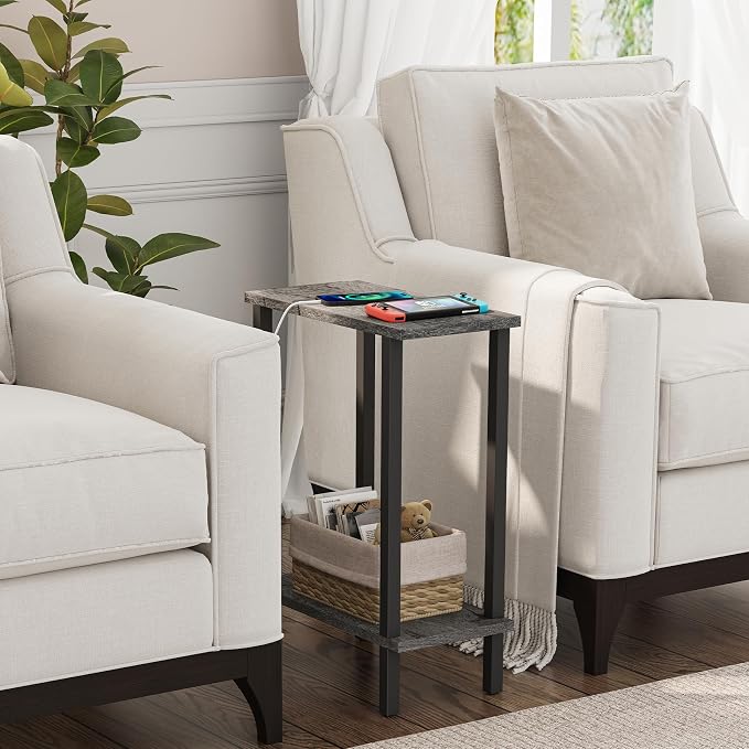 TUTOTAK Small Side Table, Narrow End Table, Skinny Sofa Table, Slim Nightstand, Couch Table, Living Room, Bed Room, Charcoal Grey TB01BY062