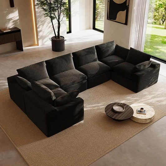 Novilla 133.8" Modular Cloud Couch, Modern Sectional Sofa with Smarts Coil® Support, Chenille Fabric, Upholstered Couch for Living Room Apartments Bedroom, No Assembly, 6 Seater, Dark Grey