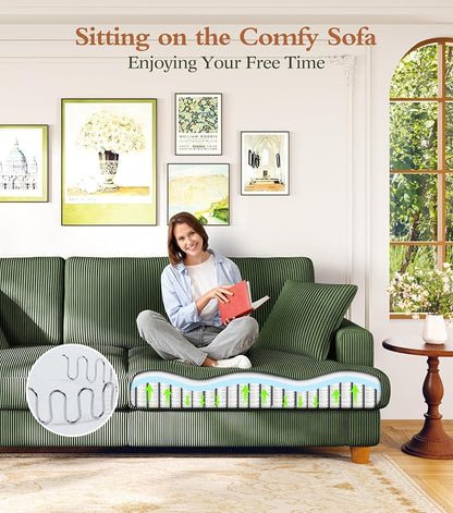 Kidirect 87in L Shaped Couch, Modular Sofa No Tool Assembly, Comfy Sectional Couches for Living Room 21" Deeper Seats, Corduroy Sofas for Living Room &2 Pillows, Loveseat Sofa Set, Oliver Green Couch