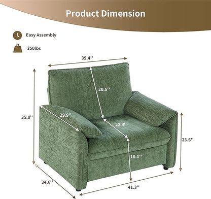 Oversized Accent Chairs Set of 2, 41 inch Modern Armchair for Living Room, Wide Reading Chair w/Deep Seat Springs Cushion, Padded Arms, Chenille Single Sofa Chair for Bedroom, Apartment, Green