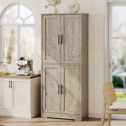 IDEALHOUSE Pantry Cabinet,70" Tall Kitchen Pantry Cabinet with 4 Doors and 3 Adjustable Shelves, Freestanding Cupboard, Modern Storage Cabinet for Bathroom, Dining Room, Living Room, Gray