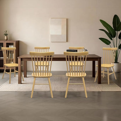 AreShark Windsor Dining Chairs, Farmhouse Wooden Dining Room Chairs, Solid Wood Kitchen Chairs with Spindle Back Set of 2, Natural Wood