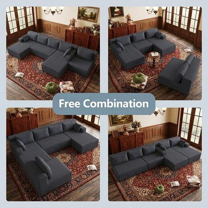 Flexible Combination Cloud Sectional Boneless Couches with Double Chaise,157" Oversized U Shaped Modular Sofa No Assembly Required Foam-Filled Deep Seat Sofa & Couch for Living Room,Apartment