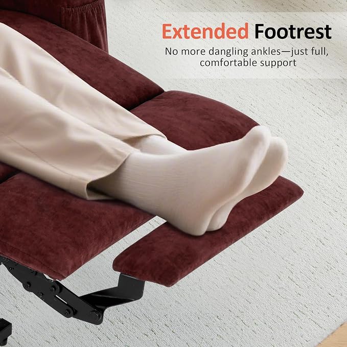 MCombo Power Lift Recliner Chair for Elderly, Lift Chair with Heat and Massage, USB&Type C Ports, Extended Footrest, Cup Holders, Fabric 7040 (Medium, Sangria)