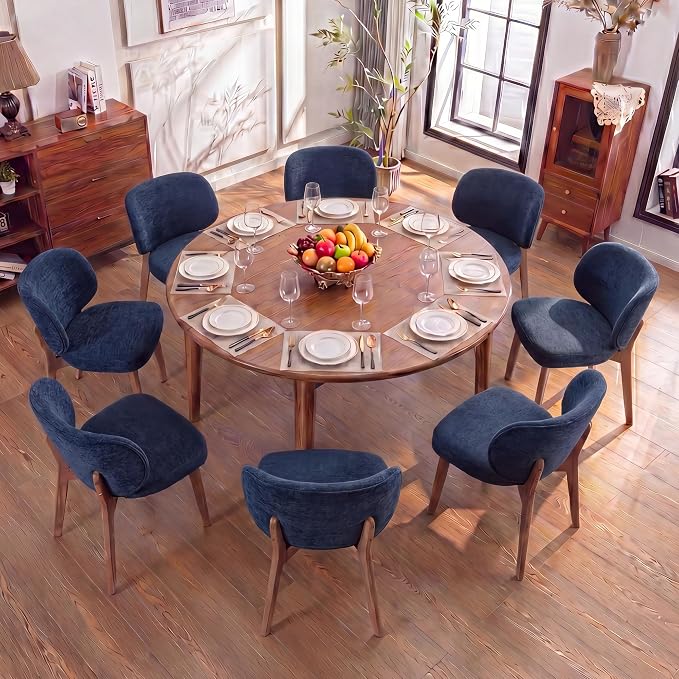 YOUNIKE Dining Chairs Set of 8 Modern Kitchen Dining Room Chairs Navy Blue | Chenille Fabric Upholstered Armless Side Accent Chair with Back Wide Padded Seat Wooden Leg, Soft, Breathable, Comfortable