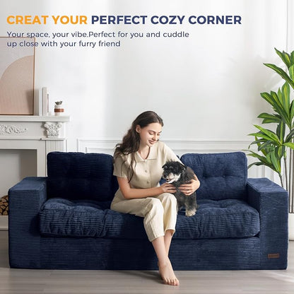 MAXYOYO 3 Seater Couch for Living Room, Boneless Couch with Tufted Cushion & Backrest, Upholstered Floor Sofa, Sofa in A Box, Navy