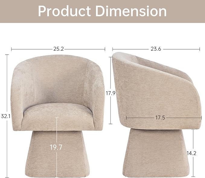 VKNOW Upholstered Swivel Dining Chairs Set of 2, Modern Dining Room Chairs with Barrel Back, Accent Arm Chair for Dining Room, Living Room, Bedroom, Vanity, Khaki