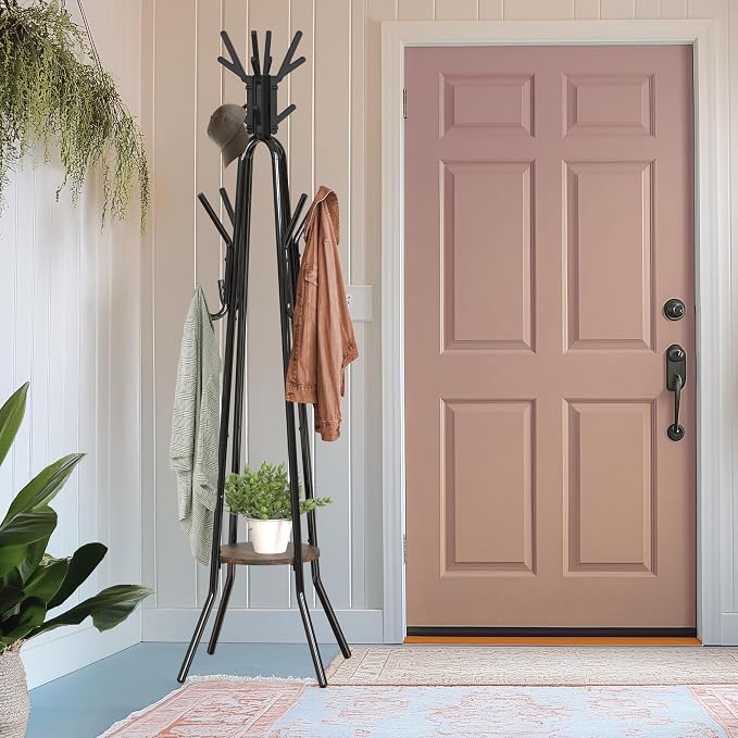 Simple Houseware Standing Coat Hat Hanger Organizer Tree Shaped Rack with Shelf for Entryway, Bedroom, and Hallway, 20 Hooks, Rustic Brown