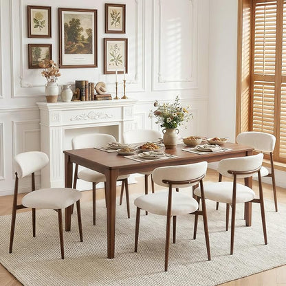 Furniliving Mid Century Modern Dining Chairs Set of 6, 300 lbs Capacity Upholstered Linen Kitchen Chairs with Walnut Grain Metal Legs and Ergonomic Curved Back, Beige(Walnut/Linen)