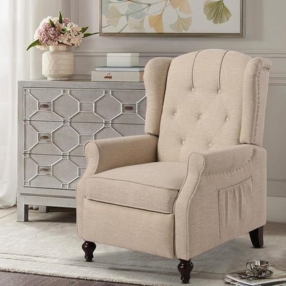 Wingback Recliner Chair with Massage and Heat Tufted Fabric Push Back Arm Chair, Recliner Chair for Living Room Bedroom Home Theater (1,Beige)