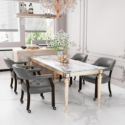 LEEMTORIG Set of 4 Large Dining Chairs with Casters and Arm, Rolling Dining Chairs with Wheel, Poker Table Chairs, Boss Caption's Chair, 26"D x 25.2"W x 31.5"H, Espresso Legs & Dark Grey, XXY-1910-DG