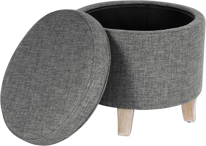 HomePop 19" Round Storage Ottoman - Gray Woven