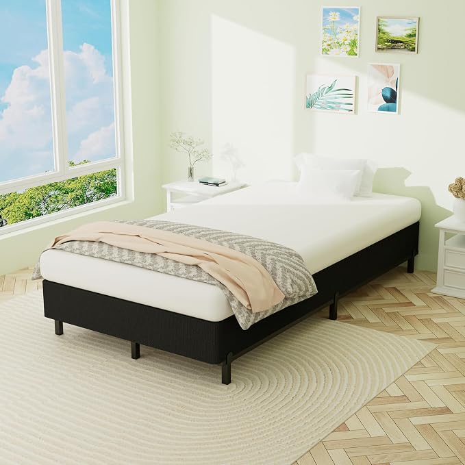 Twin XL Box Spring, 10 inch Box Spring for Twin XL Bed, Heavy Duty Metal Bed Frame with Fabric Cover, 3000lbs Max Weight Capacity Bed Base Mattress Foundation, Easy Assembly, Noise Free, Black