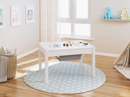 Large 2 in 1 Kid Activity Table with Storage, Play Table for Kids, Boys,Girls,White, 32.2"W x 22.2"L x 20"H, Ages 3+