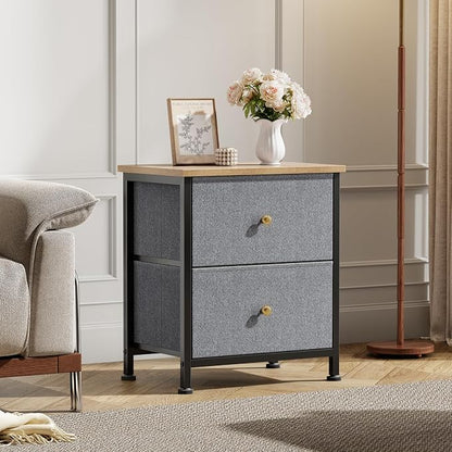 DUMOS Nightstand Set of 2, Bedside Table for Bedroom, Small Dresser | Side/End Table with 2 Fabric Drawers, Storage Cabinet Furniture, 20 Inch Night Stand for Closet, Entryway, Blue 2Pack