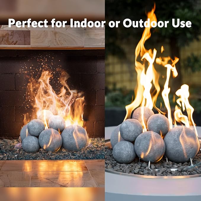 Skyflame Fireplace Balls for Gas Fireplace, Set of 6 Round Fire Stones Set for Indoor and Outdoor Fire Pits Accessory, 5 Inch, Gray