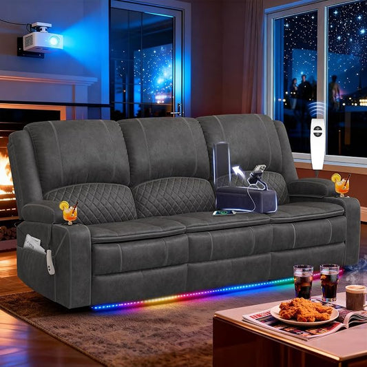 Power Loveseat Recliner Sofa, Removable Armrest 3 Seats Power Reclining Loveseat with Remote Liftable Console, Wall Hugger RV Theater Seating with Storage & USB & RGB (Velvet, Grey)