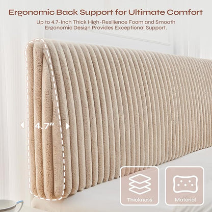 4.7" Upholstered Modern Headboard for King Size Bed, Height Adjustable and Ergonomic Headboard, Easy Assemble, Sturdy and Durable, Faux Rabbit Fur, Light Camel