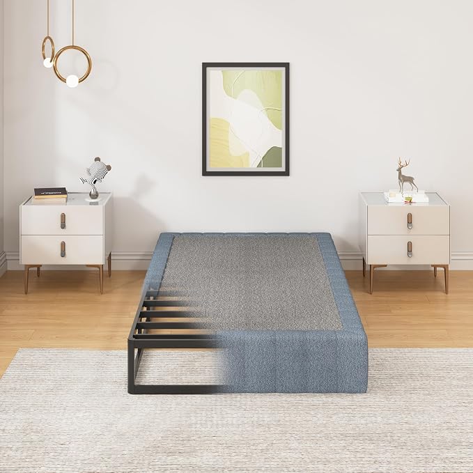 SHLAND Box Spring Twin XL 9 Inch Metal Box Springs Twin XL Size Basics Bed Base, Mattress Foundation, Heavy Duty Structure with Cover, Easy Assembly