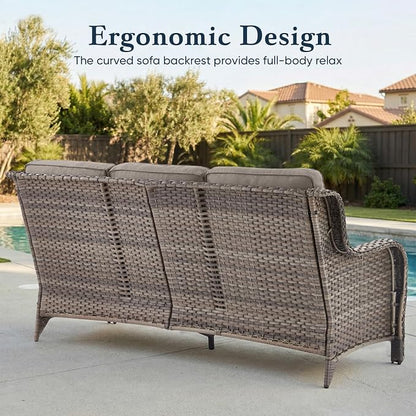 Belord Luxury 6" Thick Cushioned PE Wicker 3-Seater Outdoor Couch, All-Weather Comfortable Modern Patio Sofa, High Back Deep Seat Woven Outdoor Furniture for Porch Balcony, Lawn, Deck - GreyGrey
