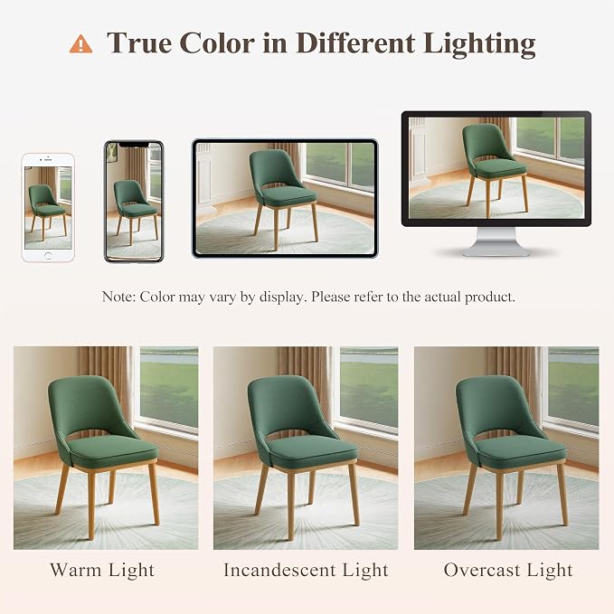 Modern Upholstered Dining Chairs Set of 6, Open Back with Solid Wood Legs, Ergonomic Curved Back Fabric Kitchen Chairs for Dining Room & Kitchen, Living Room Side Chairs, Farmhouse, Green