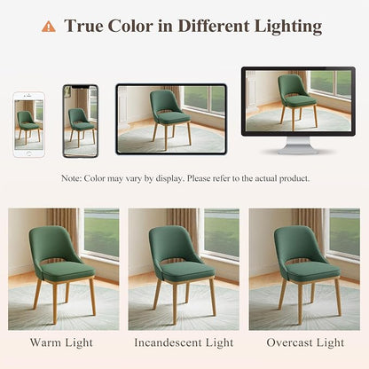 Modern Upholstered Dining Chairs Set of 6, Open Back with Solid Wood Legs, Ergonomic Curved Back Fabric Kitchen Chairs for Dining Room & Kitchen, Living Room Side Chairs, Farmhouse, Green