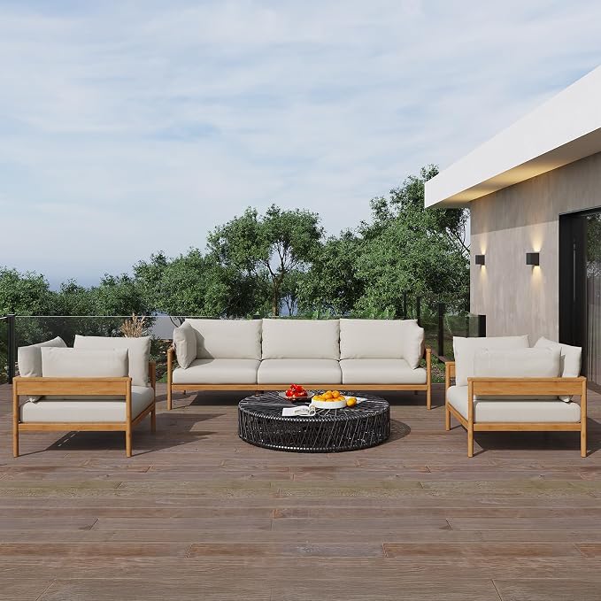 Acanva Vento 3-Piece Outdoor Patio Furniture Set, Couch & 2 x Armchairs | All-Weather Aluminium Frame, Water-Resistant Olefin Cushions, Patio Conversation Sets for Backyard, Garden, Porch